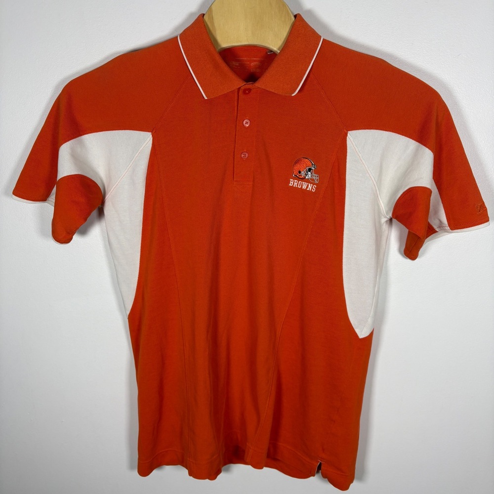 Cleveland Browns‎ NFL Polo Shirt Mens Large Orange White Colorblock Short Sleeve